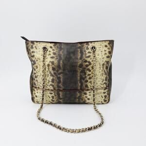 Tre Vero Karung Chain Shoulder Bag Womens Brown Animal Print 80s‎ Retro